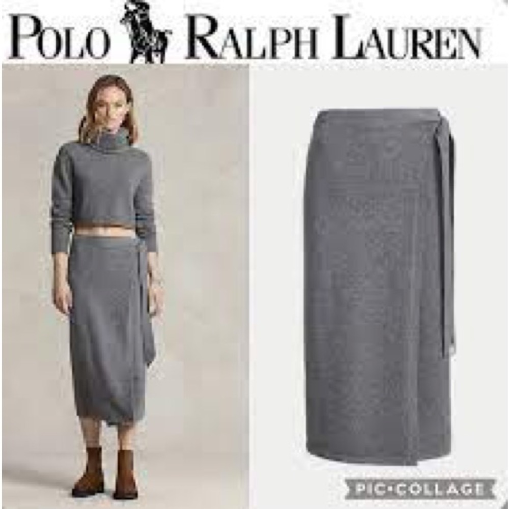 Polo Ralph Lauren Womens Cashmere Blend Washable Wrap Skirt. Gray Size XL. NWT